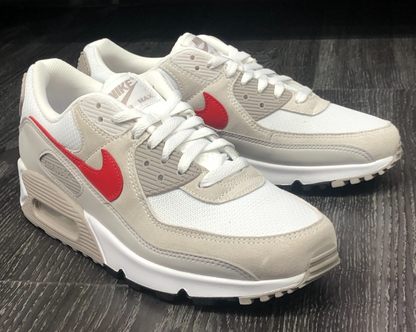 The Nike Air Max 90 Essential 'Beige Chalk/University Red', featuring
