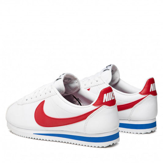 iconic Nike Classic Cortez Leather in the classic white, varsity red, and varsity royal colorway