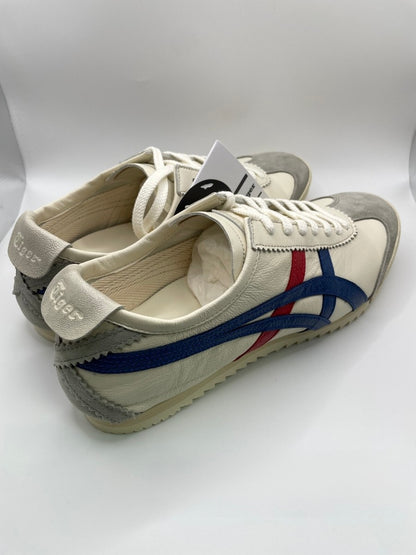 Onitsuka Tiger Mexico 66 Deluxe Nippon Made sneakers in white, blue, and red.