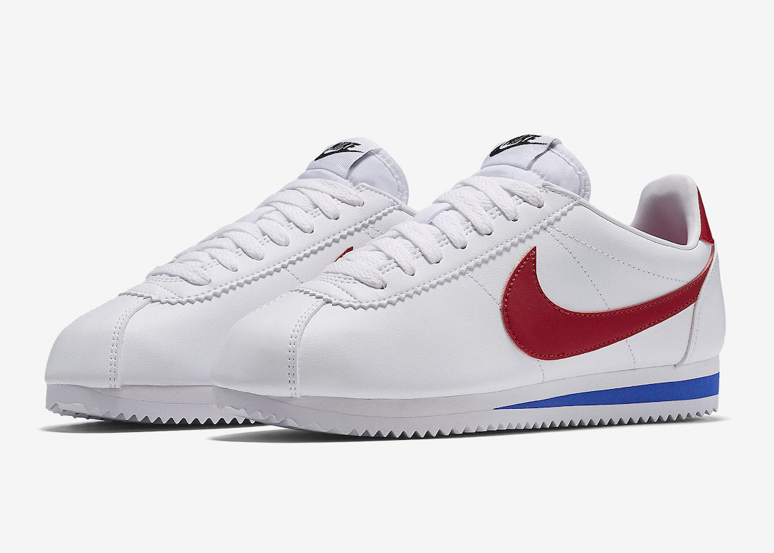 iconic Nike Classic Cortez Leather in the classic white, varsity red, and varsity royal colorway