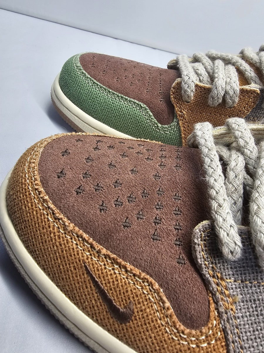The Zion Williamson x Air Jordan 1 Retro Low OG 'Voodoo' features a distinctive
