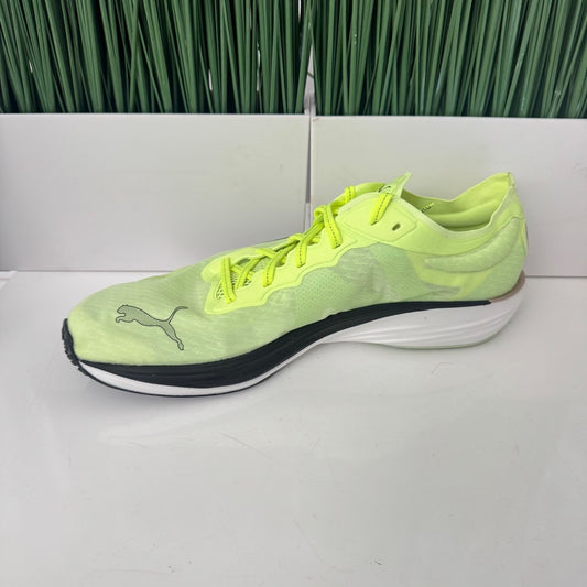 Puma Liberate Nitro 2 Run 75 Running Shoes in a neon yellow colorway with metallic bronze heel branding